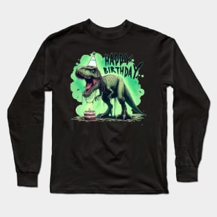 Funny Spooky Happy Birthday Dinosaur Tyrannosaurus Party Long Sleeve T-Shirt